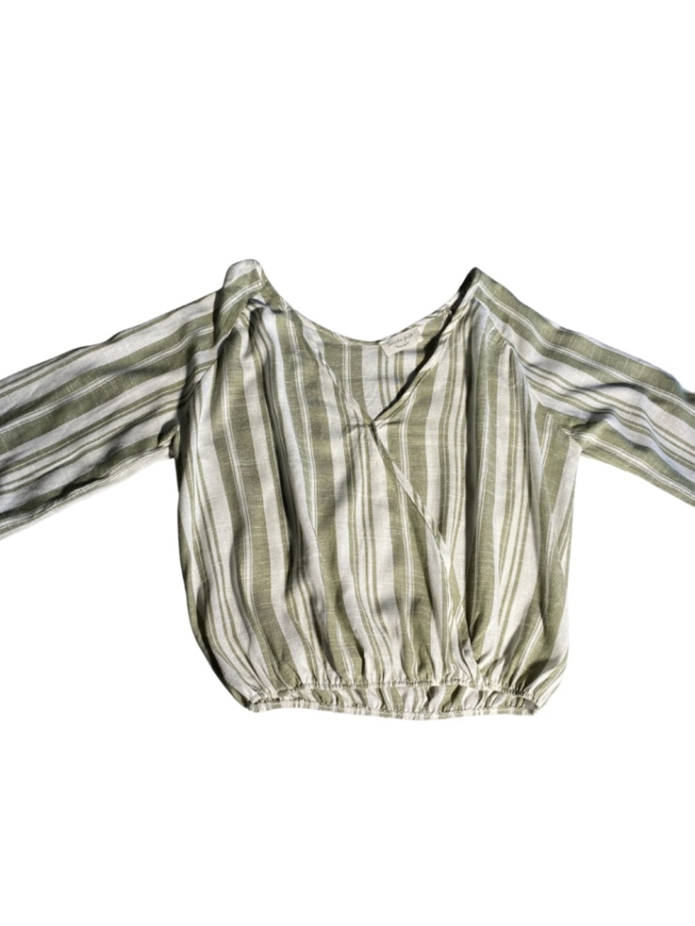 GREEN AND CREAM STRIPES SLEEVE LINEN TOP